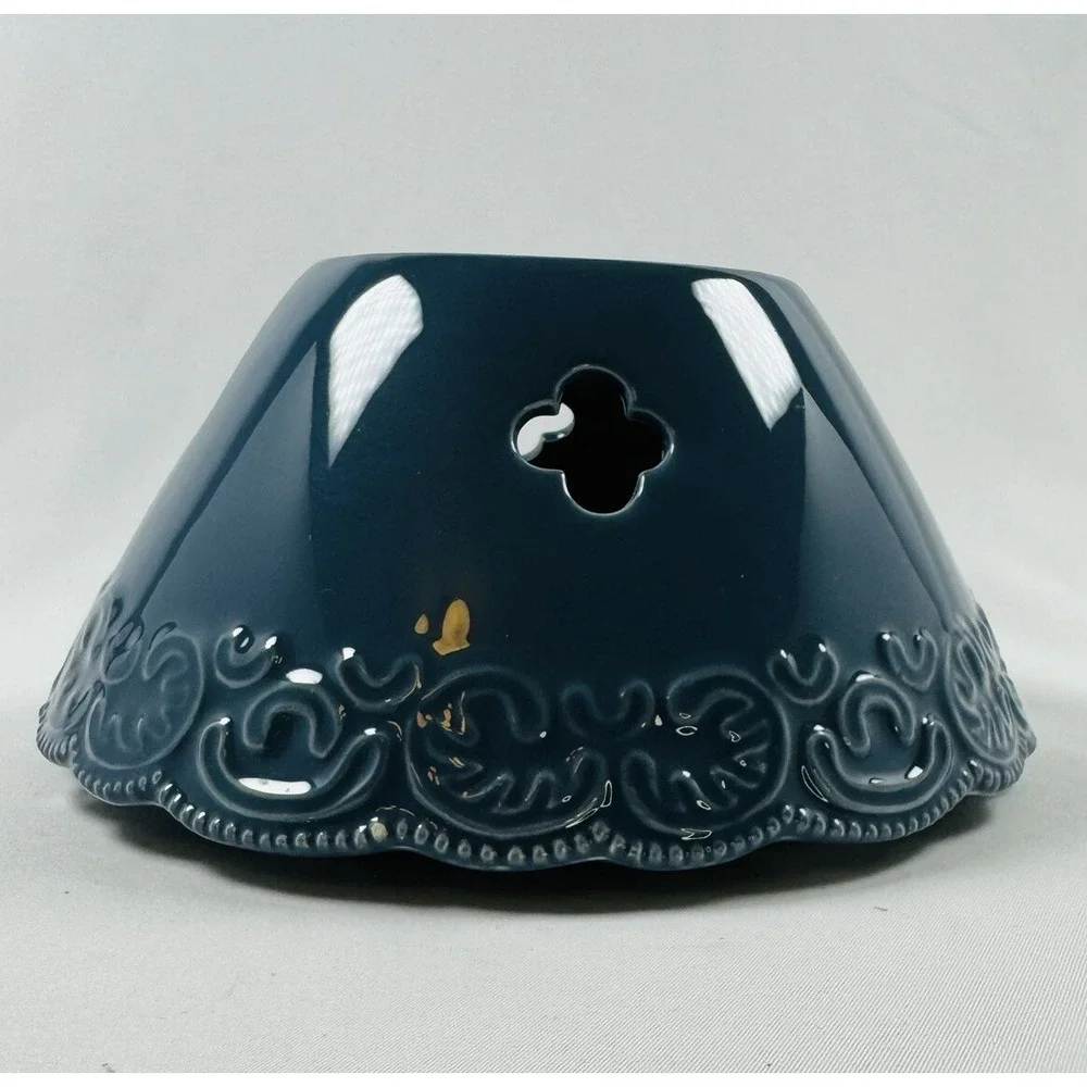 Yankee Candle Blue Ceramic Tart Warmer Lantern Style Cutout Scroll Trim